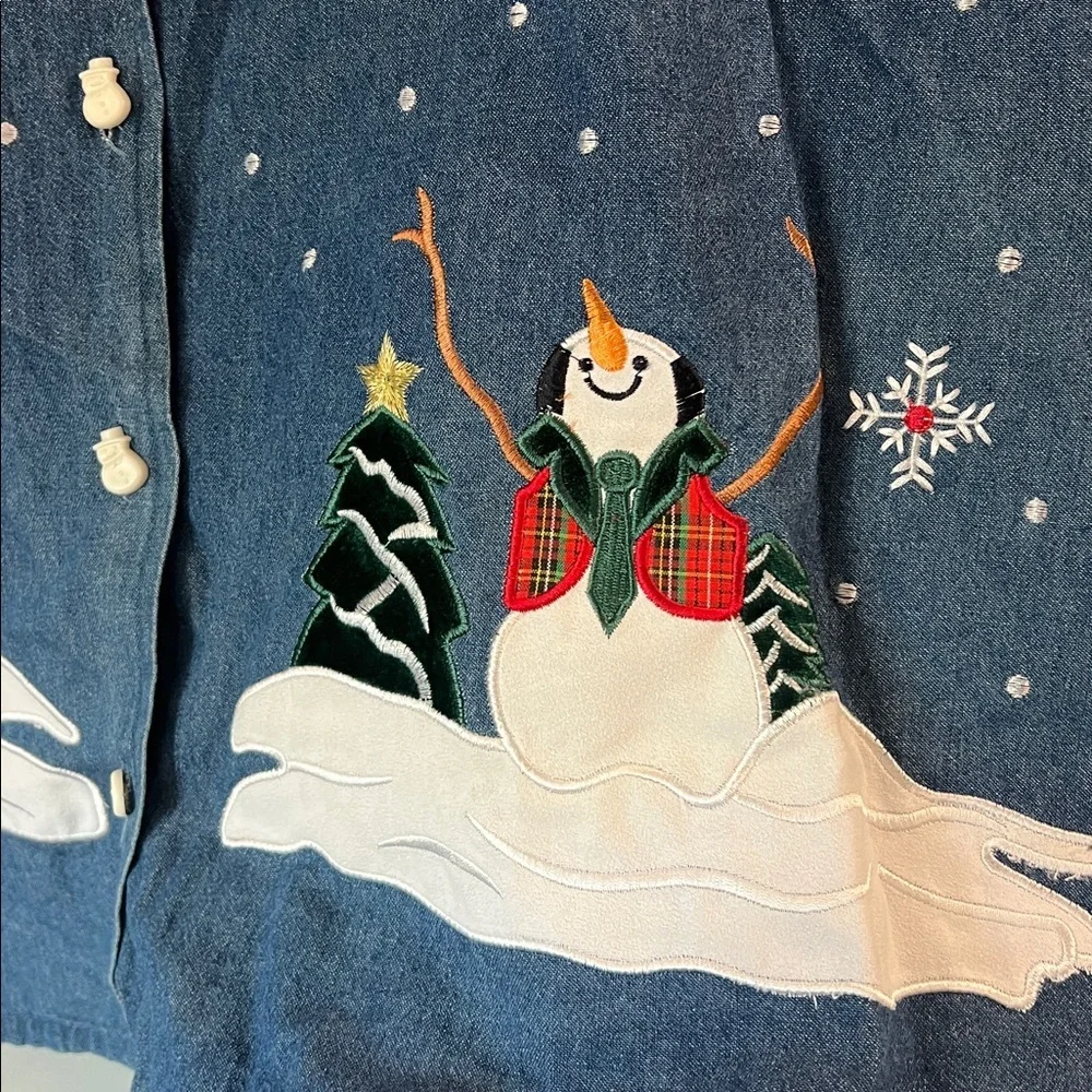 Tantrums‎ - denim button down shirt with Snowman Design, xxl